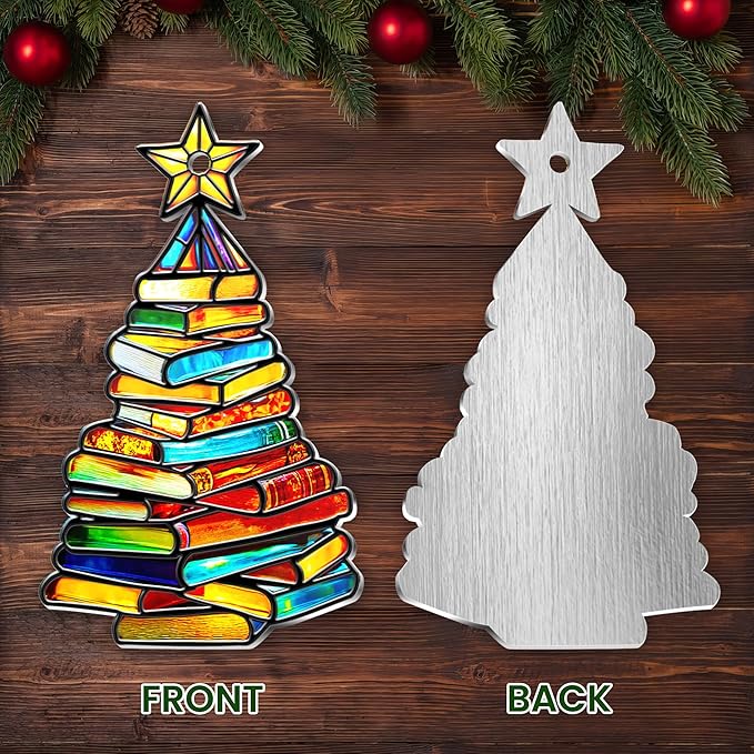 FLAGWIX Christmas Book Lovers Gifts for Women Men - Metal Christmas Ornaments 2025 for Tree Decorations - Reading Nerd Librarian Bookish Gifts for Book Lovers, Bookworm Gift for Friend Family