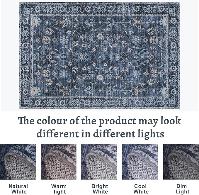 Tangsoo 10x14 Large Area Rug for Living Room, Non Slip Machine Washable Rug for Bedroom, Boho Distressed Vintage Blue Floral Rugs, Soft Indoor Floor Carpet Mat for Office Kitchen Farmhouse Home Decor