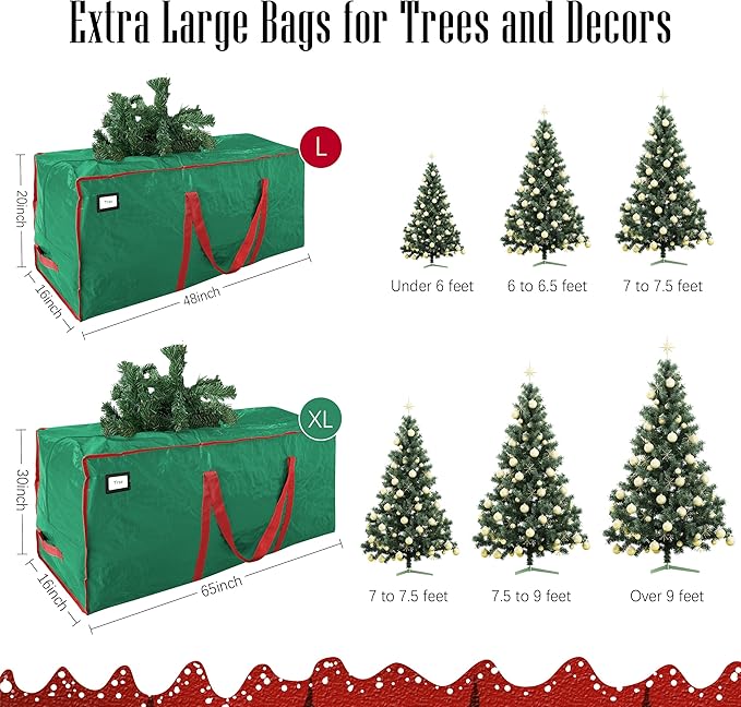 Cosy Family 7.5 ft Christmas Tree Storage Bag - Durable Heavy Duty Extra Large Artificial Xmas Holiday Tree Bag with Reinforced Handles and Dual Zippers Wide Opening - Green