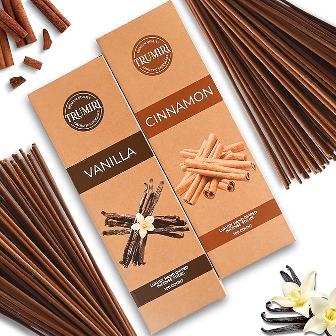 Cinnamon & Vanilla - Combo Pack of Incense Sticks - 100 Insence-Sticks of Each Scent - Total 200 Inscents - Inciensos Aromaticos para La Casa - Made with Natural Non Toxic Ingredients