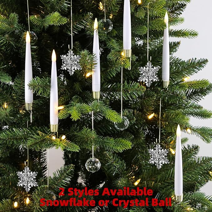 Christmas Tree Candles with Magic Wand 12 Pack Flameless Candles for Christmas Tree Flickering Battery Operated LED Candle for Holiday Home Party Decor with Snowflake