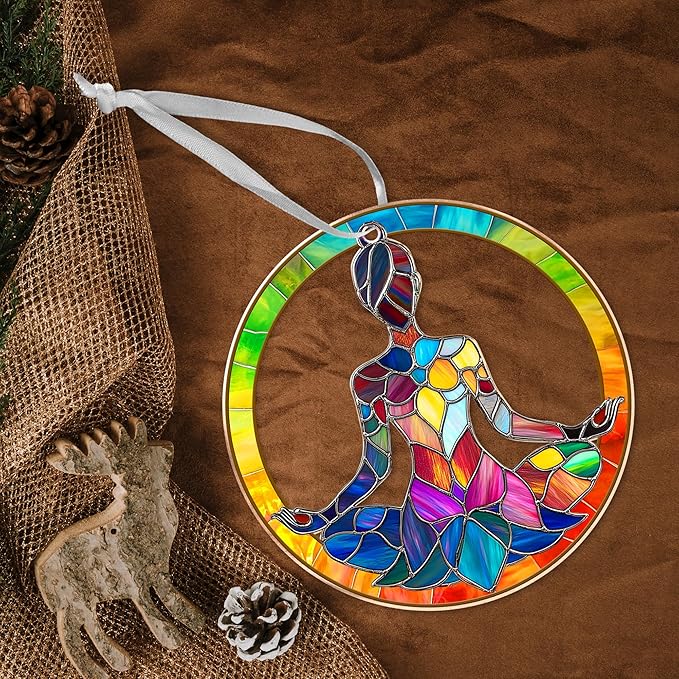 FLAGWIX Christmas Yoga Gifts for Women - Acrylic Christmas Ornaments 2025 for Tree Decorations - Yoga Ornaments for Xmas Tree, Spiritual Gifts for Mom Grandma, Meditation Gift for Women Friend Sister