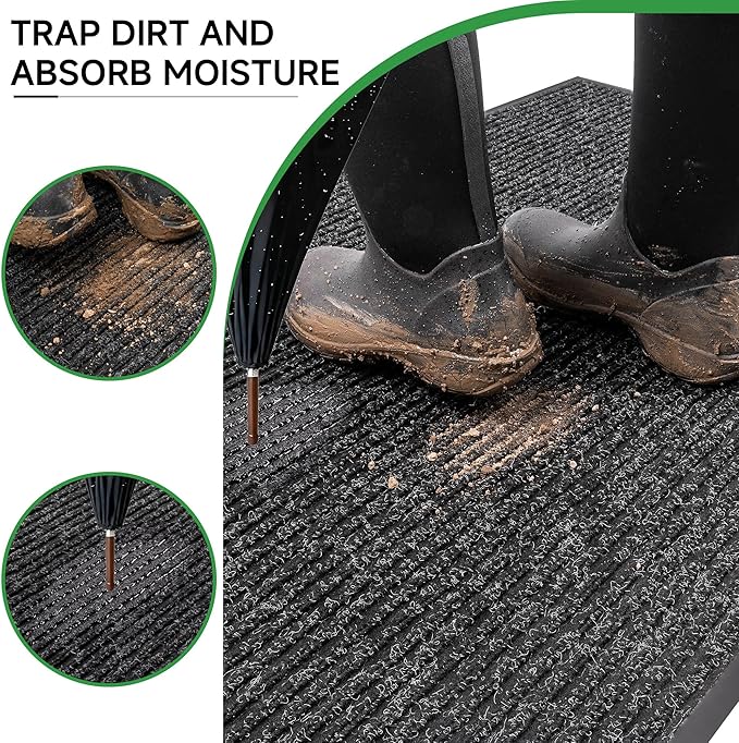 Front Door Mat, Heavy Duty Indoor Outdoor Doormat, 120" x 36" Low Profile Outdoor Mats for Home Entrance, Stain and Fade Resistant Welcome Mat Ideal for High Traffic Area, Black