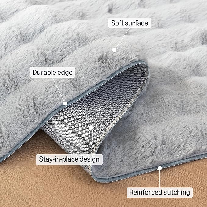 Amazon Basics Indoor Area Rug, 3D Bubble Washable Home Decor Carpet for Living Room, Bedroom, 8' W × 10' L, Grey