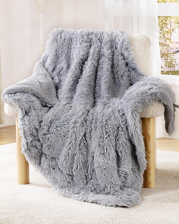 Super Soft Fluffy Faux Fur Throw Blanket for Couch, Fuzzy Sherpa Fleece Cozy Warm Gifts for Women, Room Decor Christmas Plush Thick Throw for Men, Minky Teen Gifts Winter Bedding, 50" x 60"