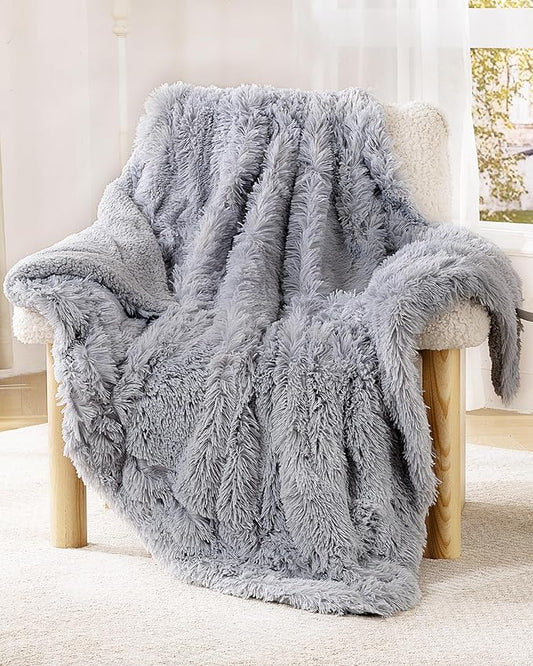 Super Soft Fluffy Faux Fur Throw Blanket for Couch, Fuzzy Sherpa Fleece Cozy Warm Gifts for Women, Room Decor Christmas Plush Thick Throw for Men, Minky Teen Gifts Winter Bedding, 50" x 60"