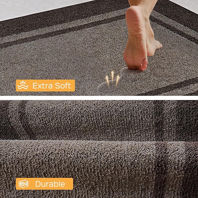 Kitchen Rugs Set (24" x 36"+24" x 60"), Non-Slip Machine Washable Kitchen Runner Rugs Floor Mats, Absorbent Comfort Standing Mat for Kitchen, Sink and Hallway, Rolled Packaging, Grayish Brown & Coffee