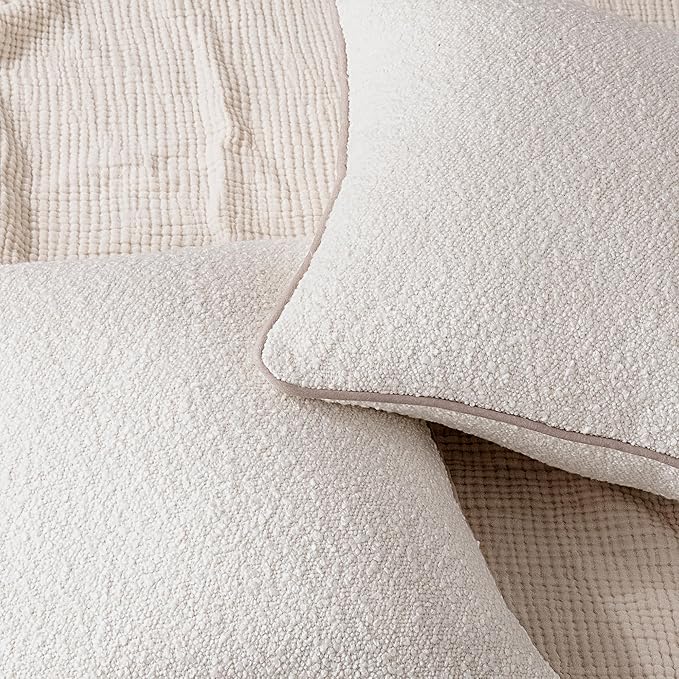 Amazon Basics Boucle Throw Pillow Covers for Couch, Living Room, Home Decor with Hidden Zipper, White, 16×16in, Pack of 2