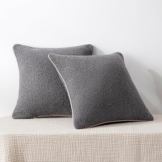 Amazon Basics Boucle Throw Pillow Covers for Couch, Living Room, Home Decor with Hidden Zipper, Grey, 18×18in, Pack of 2