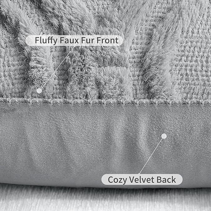 decorUhome Throw Pillow Covers 12x20 Inch Set of 2, Soft Plush Faux Wool Grey Solid Couch Pillow Covers, Accent Farmhouse Neutral Lumbar Pillow Cases for Sofa Bed Living Room
