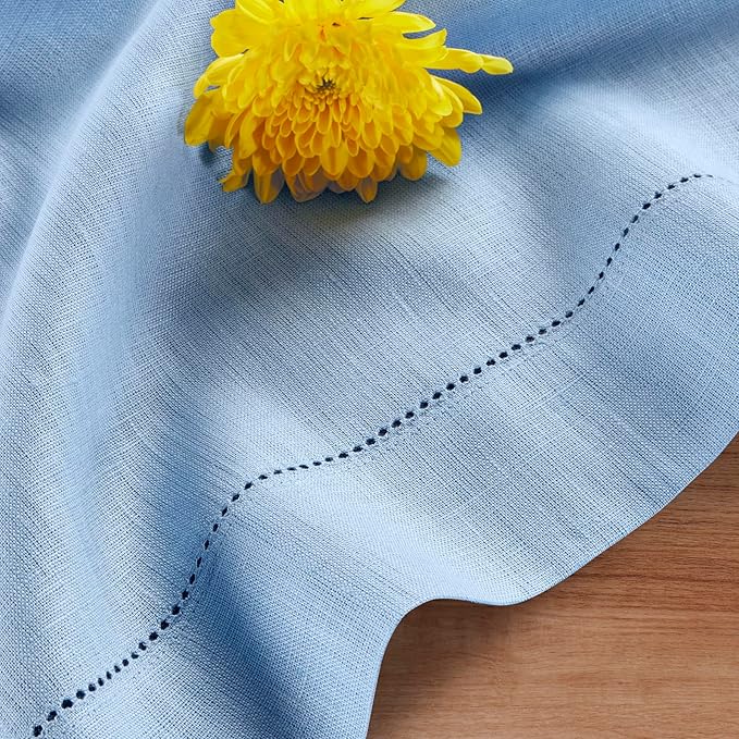 Solino Home Linen Cornflower Blue Table Runner 72 Inches Long - 100% Pure Linen Hemstitch Table Runner 14 x 72 Inch for Dresser, Dining, Spring, Easter - Classic Hemstitch