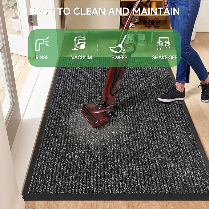 Front Door Mat, Heavy Duty Indoor Outdoor Doormat, 120" x 36" Low Profile Outdoor Mats for Home Entrance, Stain and Fade Resistant Welcome Mat Ideal for High Traffic Area, Black