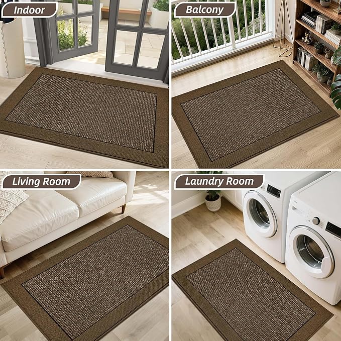 BEQHAUSE Indoor Door Mat 36" x 60", Dirt Trapper Door Mats Non-Slip Entryway Rugs Washable, Resist Dirt Absorbent Welcome Mat, Low Profile Floor Mats for Front Back Door and Entryway, Brown