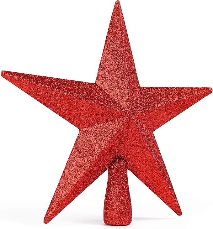 Ornativity Glitter Star Tree Topper - Christmas Red Decorative Holiday Trees Toppers Sparkle Bethlehem Star Decor Xmas Ornament 8"