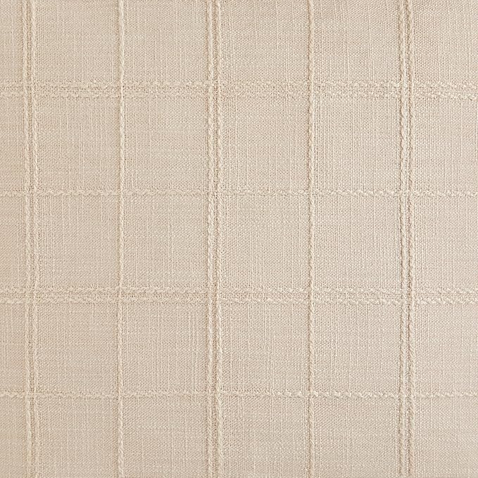 ZeeMart Linen Checked Lumbar Throw Pillow Covers Set of 2, 12x20 Inch Allover Grid Beige, Farmhouse Decorative Double Sided Grid Embroidered Couch Pillow Cases Beige Cotton Linen Cushion Covers