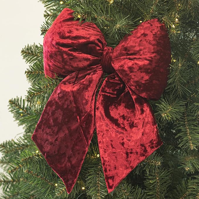 KI Store Burgundy Large Plush Velvet Bows Set of 2 12-Inch Christmas Bow Tree Topper for Christmas Tree Decoration Door Window Decor