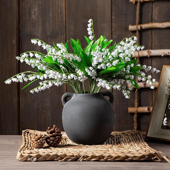 6in Ceramic Vase with Handle - Short Ball Vase - Vintage Terracotta Flower Vases for Home Decor Decorative Porcelain vase - Farmhouse Vase for Living Room Shelf Decor Table, Lyeec