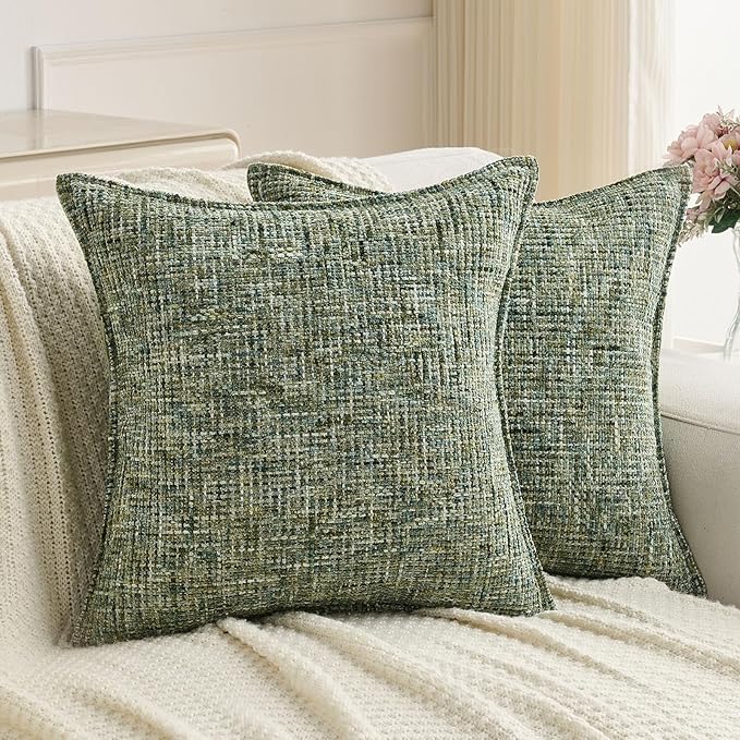 FUTEI Dark Green Decorative Throw Pillow Covers 18x18 Inch Set of 3,Soft Chenille Tweed Textured Cushion Case,Modern Home Decor for Couch Bed Living Room