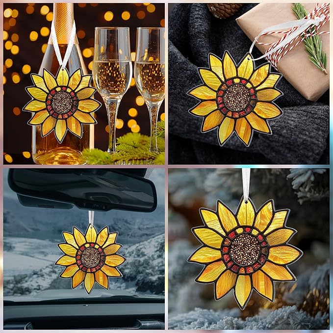 Christmas Sunflower Gifts for Women Men - Acrylic Christmas Ornaments 2025 for Xmas Decorations - Sunflower Decor, Boho Gifts for Women Girl Mom Grandma, Flower Ornaments for Tree