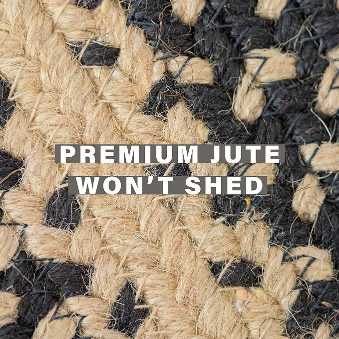 Manchester Black Braided Area Rug, Jute, 4x6' Rectangle - Perfect Country Primitive Decor for Entryway, Bedroom, Everywhere