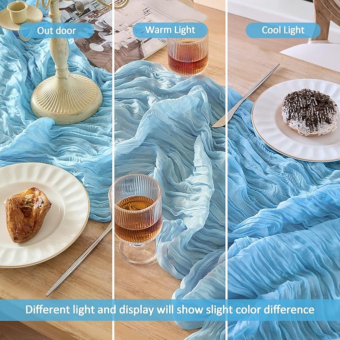 6 Pack Cheesecloth Table Runner 120 Inch Boho Rustic Gauze 10 FT Light Blue Cheese Cloths Table Runners Decorations for Spring Summer Birthday Party Baby Shower Wedding Holiday Home Decor