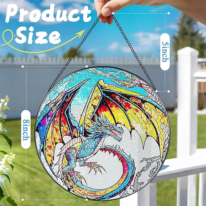 Stained Glass Window Hanging, Stained Glass Suncatcher, Dragon Sun Catcher, Window Decor, Dragon Lover Gift, Gifts for Fathers Day, Christmas or Birthday Gift, Gifts for Him Dad Grandfather Son