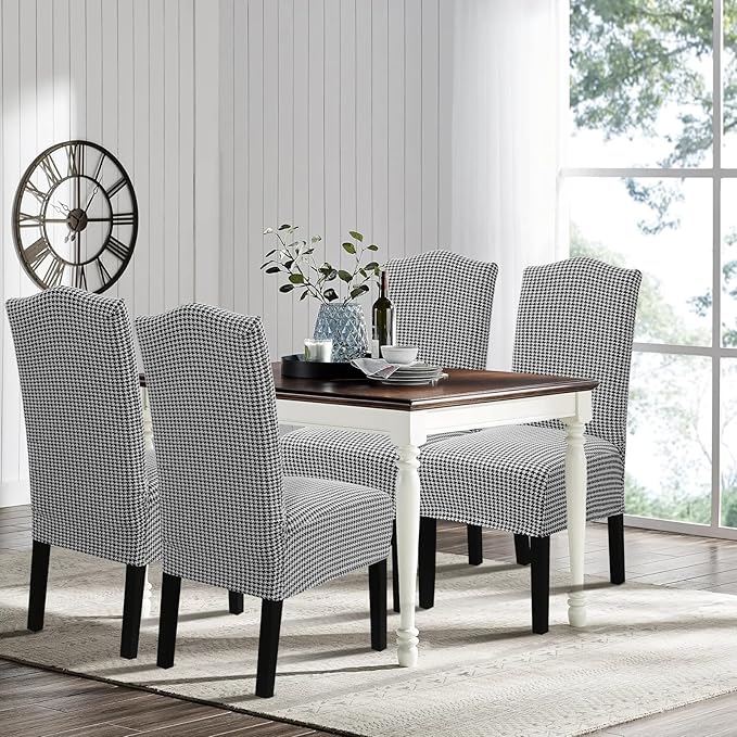 H.VERSAILTEX Chair Covers for Dining Chairs Stretch Classic Black and White Houndstooth Dining Chair Covers, 4-Pack, Extra Thick Soft Durable Parson Chair Slipcover Washable Kitchen Chair Cover