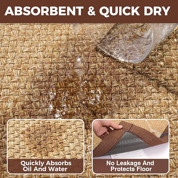 Anti Fatigue Kitchen Rugs Mat Non Slip Washable, 0.4" Thick Soft Cushioned Absorbent Kitchen Mats for Floor, Jute-Like Woven Laundry Standing Mats Sink Mat, Easy Clean Care, Brown 17"x30"
