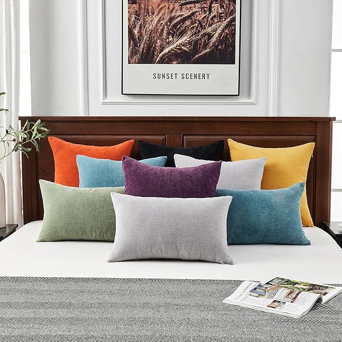 GAWAMAY Decorative Square Throw Pillow Covers 20"x20" Inch Set of 2, Super Soft Chenille Pillows Farmhouse Fall Pillowcase for Living Room Bedroom Sofa Couch Cushion Cover Black 50x50cm (No Insert)