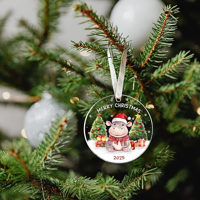 Hippo Ornament - Hippo Christmas Ornaments, Hippopotamus Ornaments for Christmas Tree - Cute Hippopotamus Gifts for Women, Lovers - Acrylic Ornament 2025