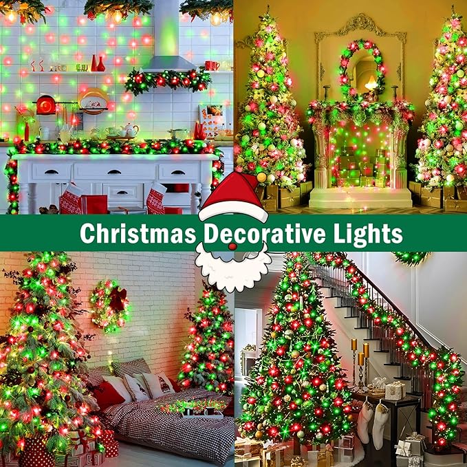 SAUIRS 403FT 1000 LED Christmas Lights Outdoor String Lights with 8 Modes Timer Waterproof Fairy Light Plug in for Outside Indoor Party Xmas Palm Tree Yard Wedding Decorations(Red and Green)
