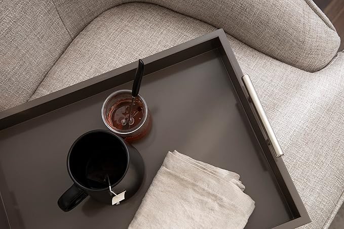 Kate and Laurel Lipton Decorative Modern Rectangular Tray; 16.5 x 12.25; Brown and Silver; Chic Serving Tray for Storage; Organization; and Display