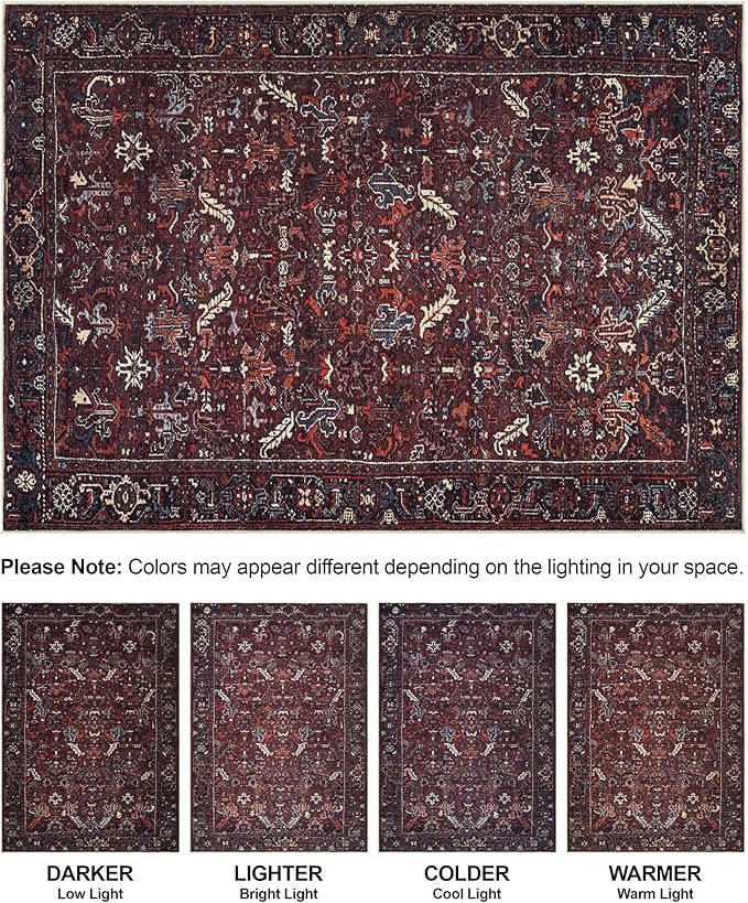 Bloom Rugs Washable Non-Slip 10 ft Runner - Burgundy Traditional Bordered Runner for Entryway, Hallway, Bathroom, and Kitchen - Exact Size: 2.5' x 10'