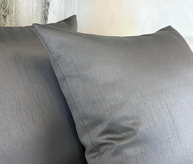 Aiking Home 24x24 Inches Faux Silk Square European Shams, Zipper Closure, Charcoal (Set of 2)