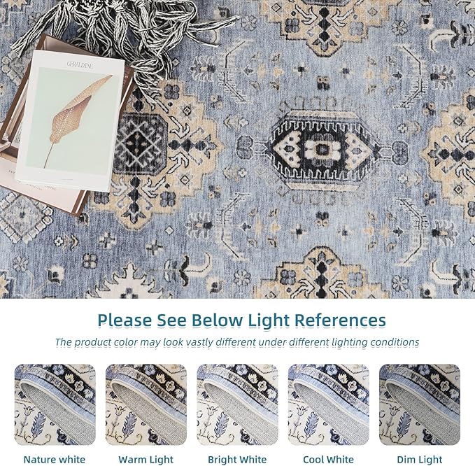 Dripex Vintage Washable Area Rug - 5x8 Distressed Rugs for Living Room Bedroom Oriental Medallion Floral Print Carpet Low-Pile Indoor Soft Non-Slip Accent Rug Farmhouse Office Home Decor