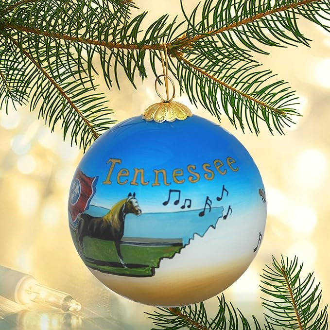 Blown Glass Christmas Ornament | Tennessee State Images | Hand Painted Inside | Original Art | Includes Gift Box