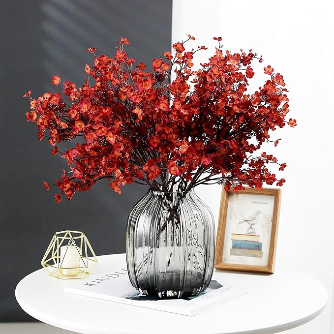 JAKY-Global Babys Breath Silk Artificial Flowers Bulk 20pcs for Fall Decor Fake Flower Bouquet Bulk for Home Kitchen Indoor Bouquet Floral Arrangement Table Centerpieces Party Decor(Burnt Red Brown)