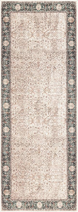 Keen Home Design 2x12 Rug - Machine Washable Runner Rug with Non-Slip Backing, Ideal for Hallway, Entryway, Kitchen, Laundry Room - Vintage, Easy Clean, Durable, Low Pile - (2'6" x 12')