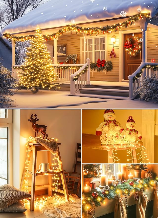 Minetom Christmas Lights Outdoor Cluster Lights - 500 LED 25 Ft Christmas Firecrackers String Lights, 12 Modes Timer Waterproof Connetable Plug in Twinkle Fairy Lights for Xmas Tree Garland Party