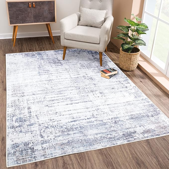Bloom Rugs Washable Non-Slip 10x14 Rug - Gray/Charcoal/Blue Modern Abstract Area Rug for Living Room, Bedroom, Dining Room, and Kitchen - Exact Size: 10' x 14'