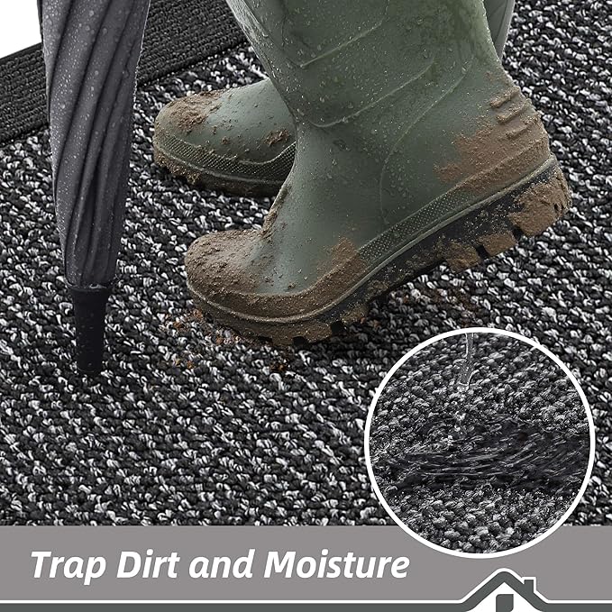 BEQHAUSE Indoor Door Mat 24" x 36", Dirt Trapper Door Mats Non-Slip Entryway Rugs Washable, Resist Dirt Absorbent Welcome Mat, Low Profile Floor Mats for Front Back Door and Entryway, Charcoal