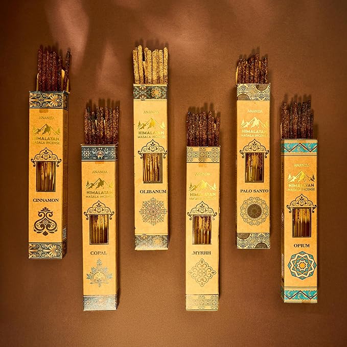 Himalayan Smudge Incense – 6 Fragrant Scents: Palo Santo, Copal, Myrrh, Cinnamon, Opium, Olibanum | 60 Sticks + 6 Dhoop | Masala Blend with Resins, Herbs & Essential Oils | Handcrafted