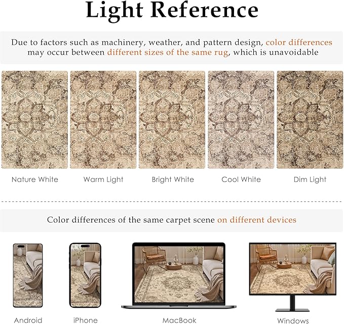 Brown Area Rug 6x9 Washable Vintage Carpet for Living Room Bedroom Large Soft Retro Low Pile Thin Indoor Rug Non Slip Oriental Medallion Floor Cover for Dining Room Office