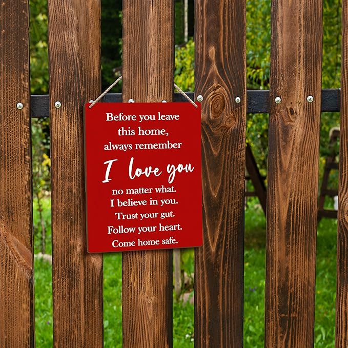 FUGWN Before You Leave This Home Always Remember I Love You Sign Hanging Wooden Signs 8x10, Entryway Wall Decor, I Love You Sign, Love Wall Decor, Inspirational Motivational Wall Decor(Red)