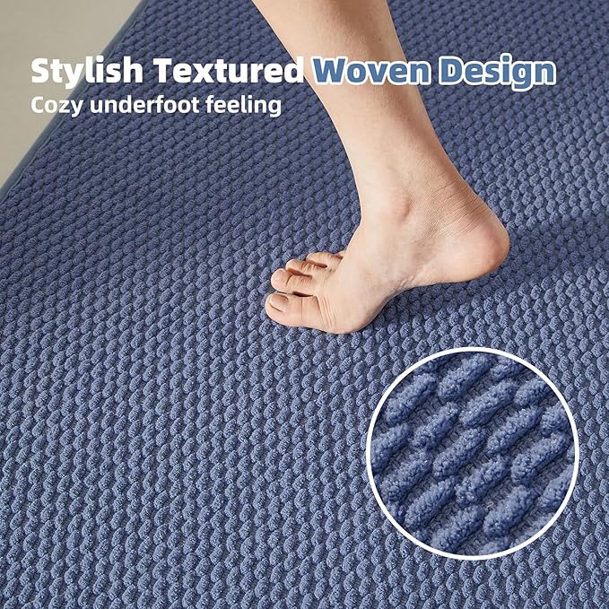 Bathroom Runner Rugs, Long Bath Mat Runner Washable Thin Quick Dry Low Pile Bathroom Runner Rugs Non Slip, Denim Blue 24"x70"