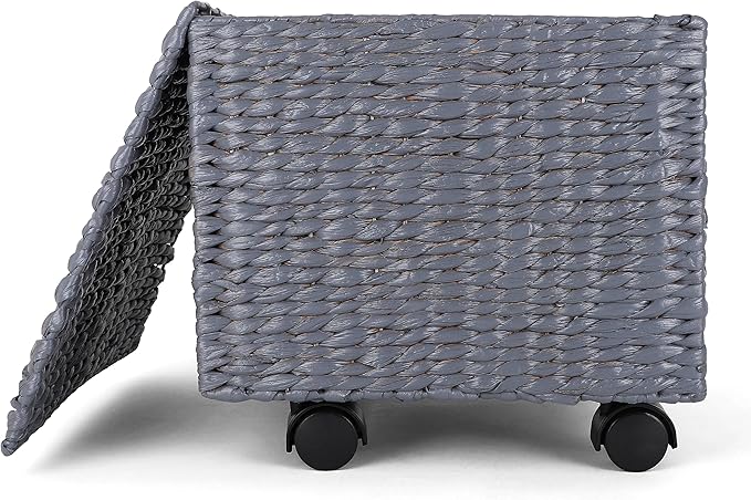 Seagrass Rolling File Cabinet - Home Filing Cabinet - Hanging File Organizer - Home and Office Wicker File Cabinet - Water Hyacinth Storage Basket for File Storage (Grey)