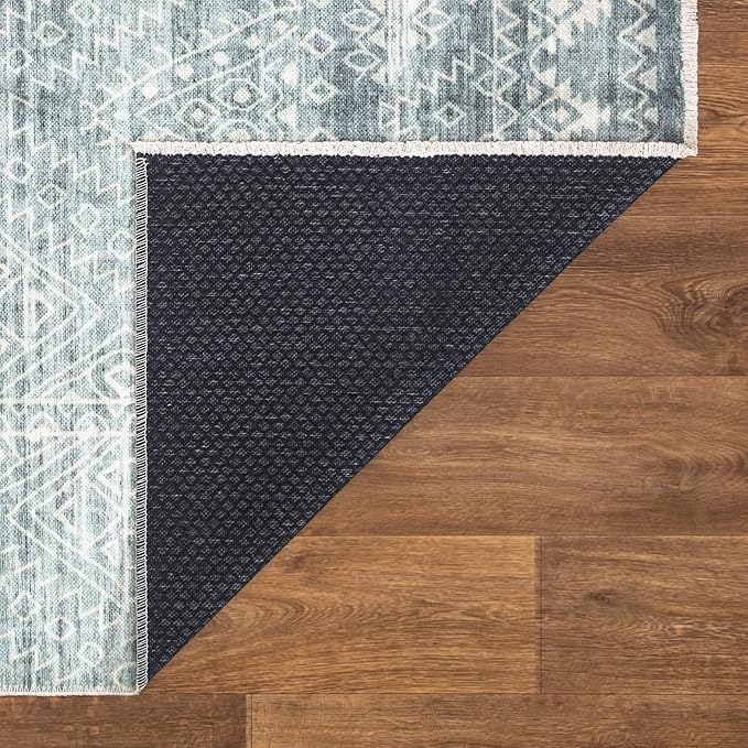 Bloom Rugs Caria Washable Non-Slip 3x5 Rug - Teal/Ivory Geometric Area Rug for Living Room, Bedroom, Dining Room, and Kitchen - Exact Size: 3' x 5'