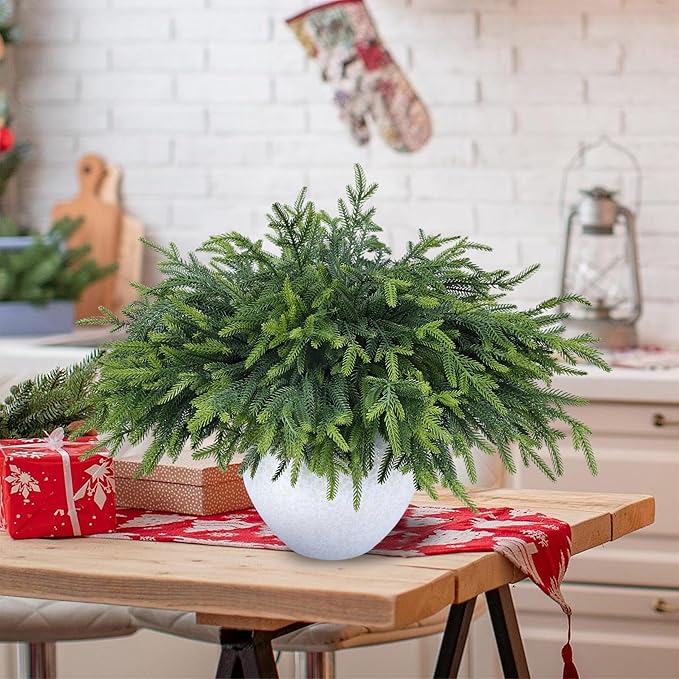 12 Pcs Realistic Christmas Pine Branches Artificial Lifelike Green Pine Stem - Real Touch for Vase DIY Crafts Flower Arrangement Home Indoor Christmas Decor(18 Inch)