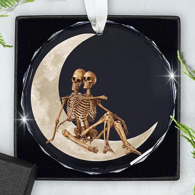 Christmas Couple Skull Gifts for Women Men - Glass Christmas Ornaments 2025 for Tree Decorations - Couple Gifts for Him Her Wife Husband Boyfriend Girlfriend, Stocking Stuffers Ornament