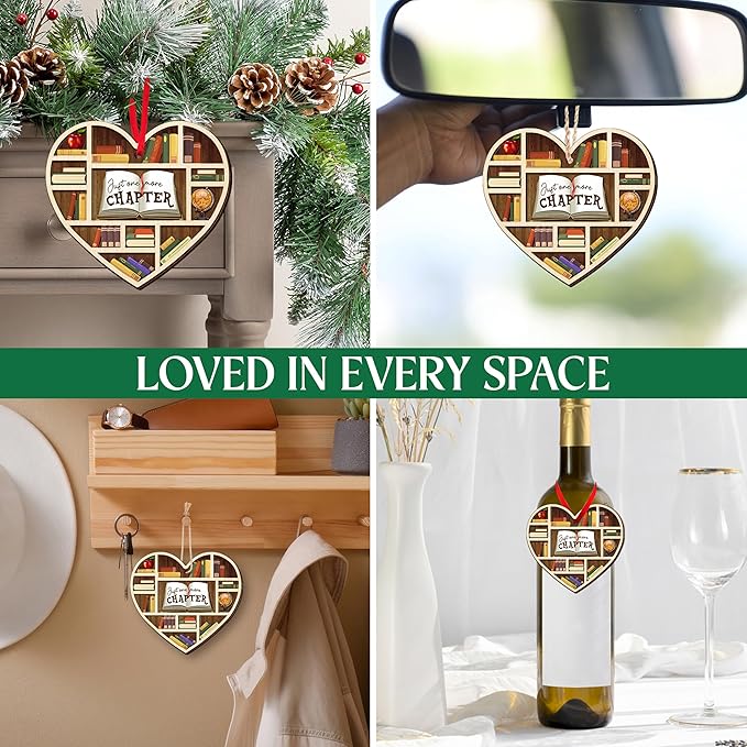 GEEMBI Christmas Book Lovers Gifts for Readers Women - Just One More Chapter Wooden Christmas Ornaments 2025 for Tree Decorations - Bookish Reading Gifts for Women, Friend Gift for Book Lover